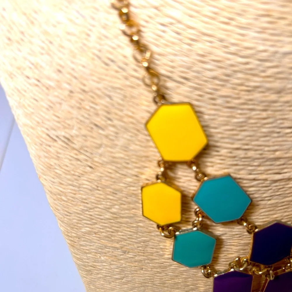 Charming Charlie multicolored statement necklace gold tone chain business casual - Picture 4 of 8